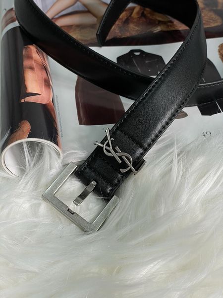 Yves Saint Laurent Cassandre Belt With Square Buckle Black/Silver 66120 фото