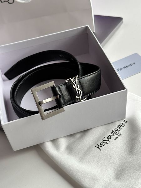 Yves Saint Laurent Cassandre Belt With Square Buckle Black/Silver 66120 фото