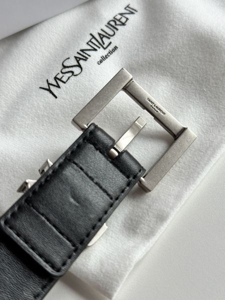 Yves Saint Laurent Cassandre Belt With Square Buckle Black/Silver 66120 фото