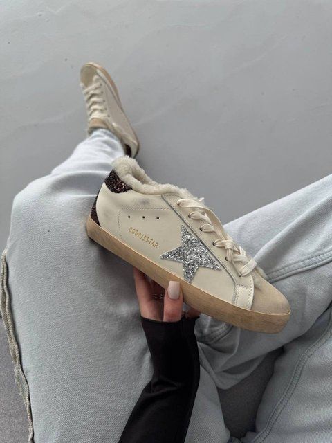 Golden Goose Superstar White / Silver / Brown Sparkles Fur 1476 фото