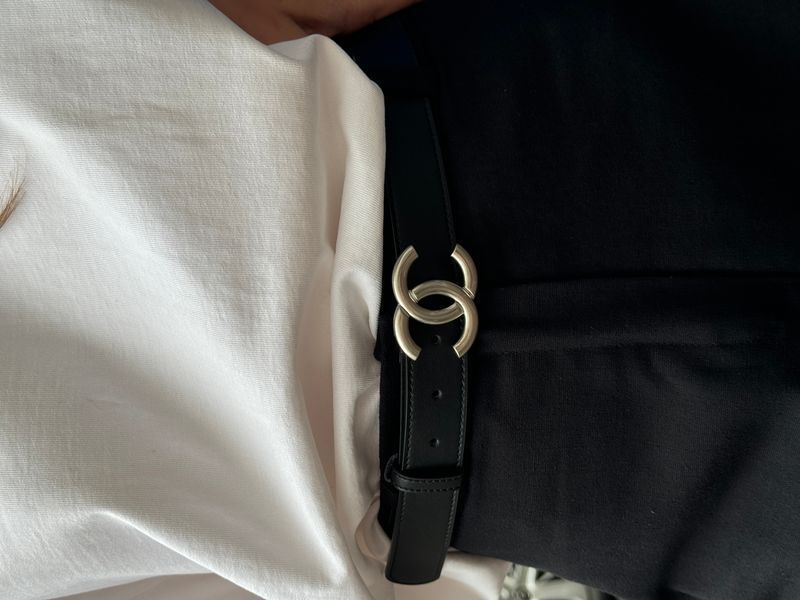 Chanel Leather Belt Black/Silver 66147 фото