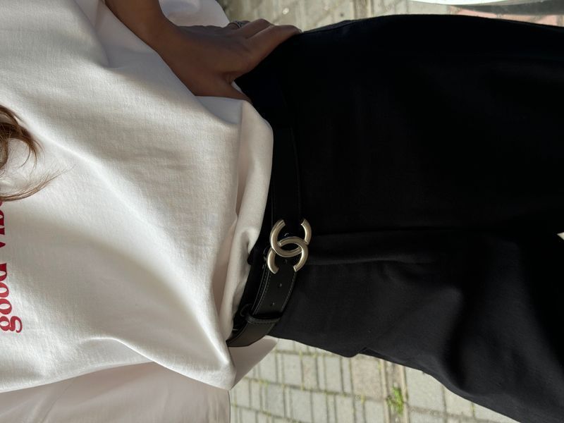 Chanel Leather Belt Black/Silver 66147 фото