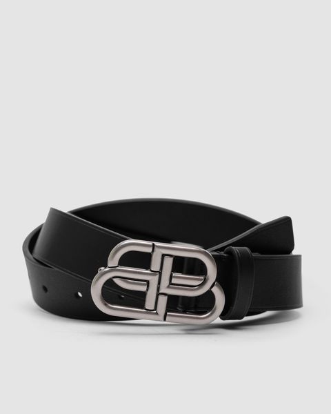 Balenciaga Thin Belt in Black Calfskin and Aged-Silver Buckle 66153 фото