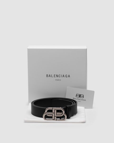 Balenciaga Thin Belt in Black Calfskin and Aged-Silver Buckle 66153 фото
